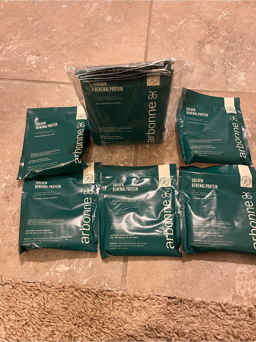 Arbonne Golden Renewal Protein Packets - Teal and White Branding